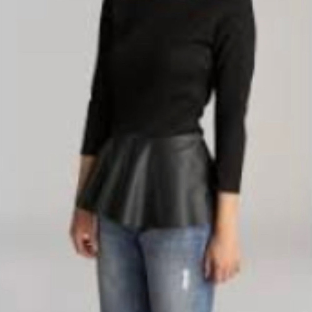 NWOT- VELVET graham & spencer BLACK peplum VEGAN LEATHER long sleeved TOP